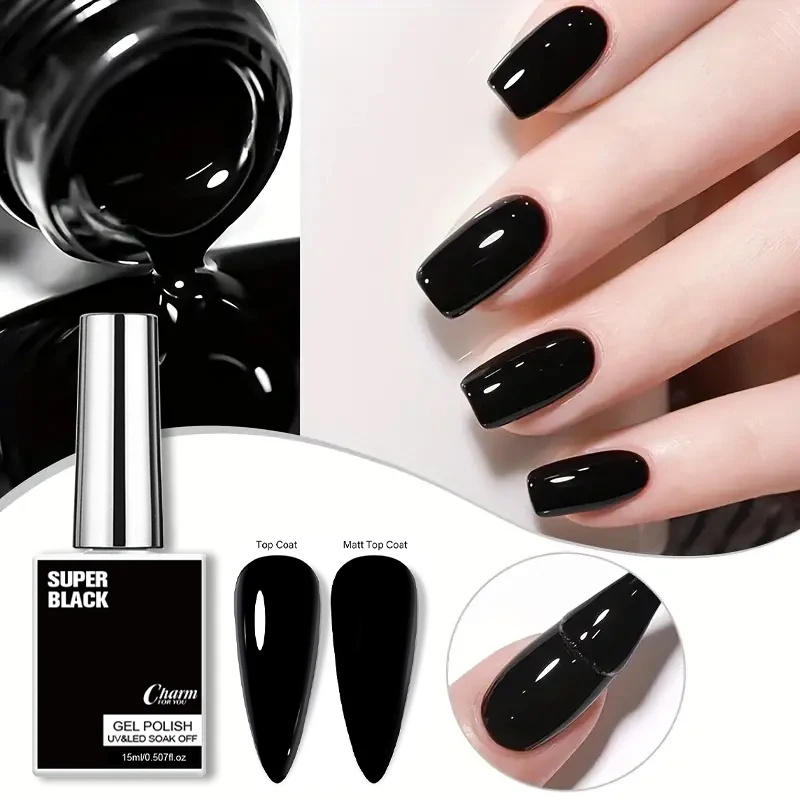 Super Black Gel Nail Polish 15ml UV LED Soak Off High Pigment Full Coverage Long Lasting Salon Quality Manicure Varnish
