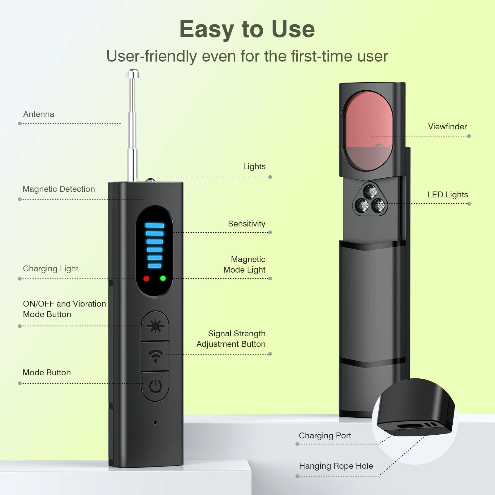 Portable Hidden Camera Detector Wireless Signal Detector Anti-Spy RF Signal Scanner for GPS Tracker, Bugs, Listening Devices