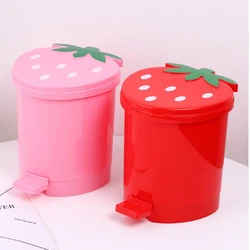 Mini Trash Can With Lid Plastic Trash Basket For Home Bedroom Office Desktop Garbage Storage Box Cartoon Red Pink Container