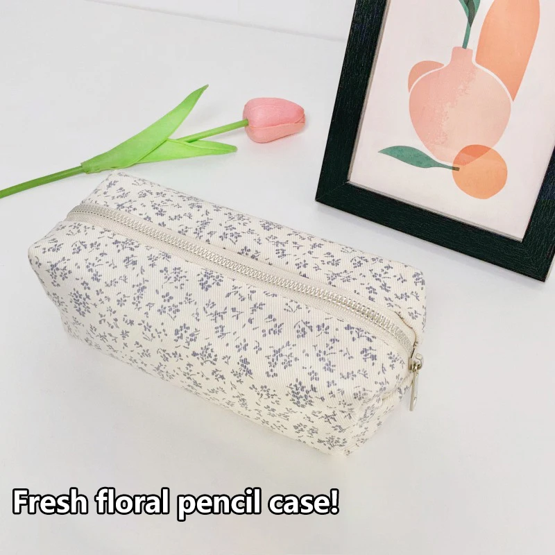 Blumen druck Stift Tasche einfache niedliche Feder mäppchen große Kapazität multifunktion ale Leinwand Stift Box Desktop Briefpapier Veranstalter