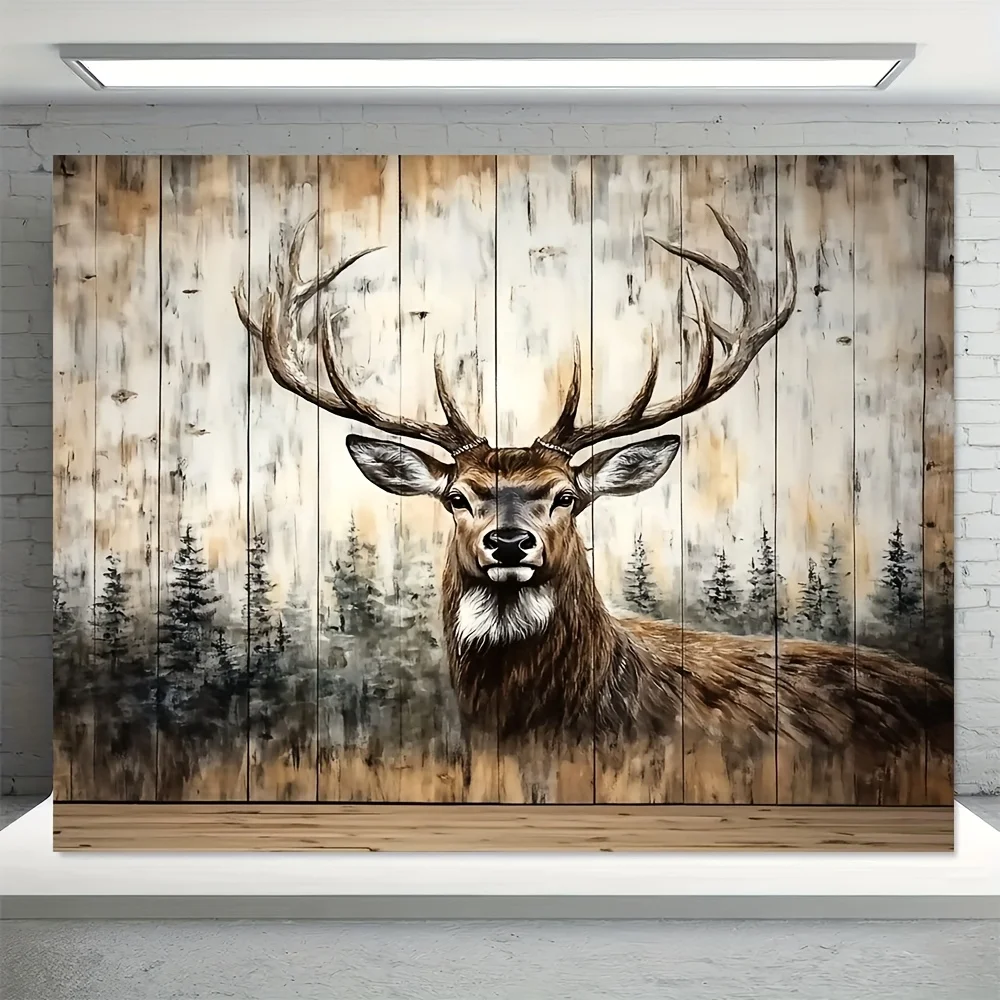 Rustic Deer Stag Wall Tapestry Cabin Forest Animal Wall Decor Woodland Lodge Hunting Art Canvas Hanging Picture