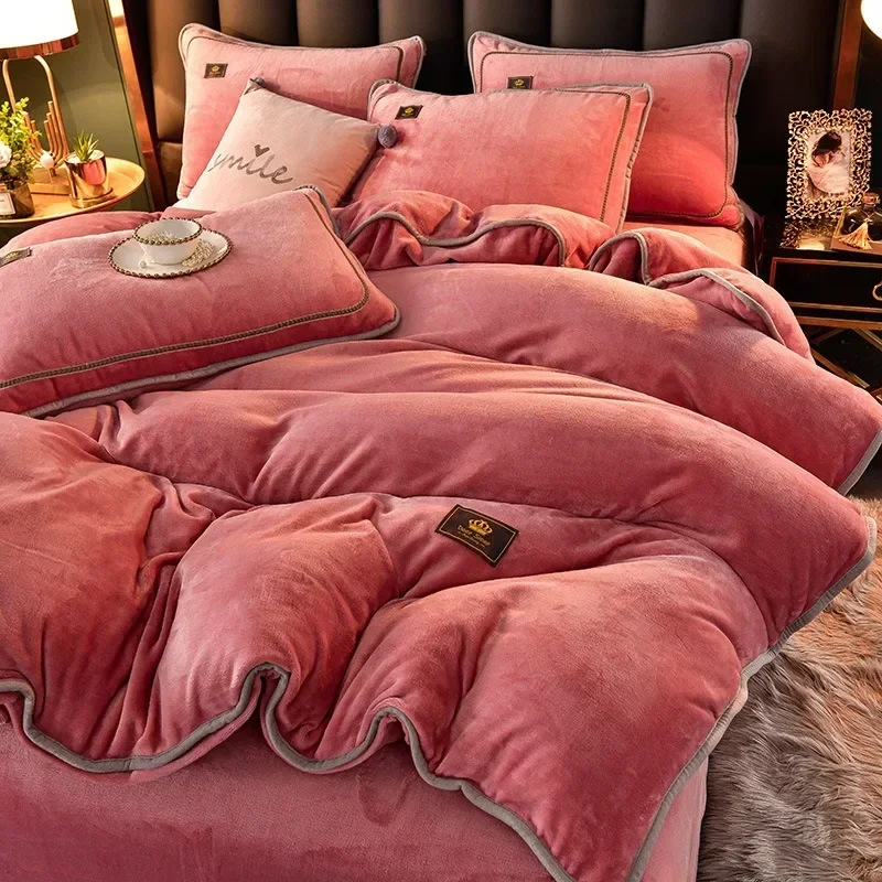 

Luxury Milk Fleece Supper Ultra-thick Bedding Set Queen Size High End Warm Winter Duvet Cover Set Warmth Comforter Bedding Sets