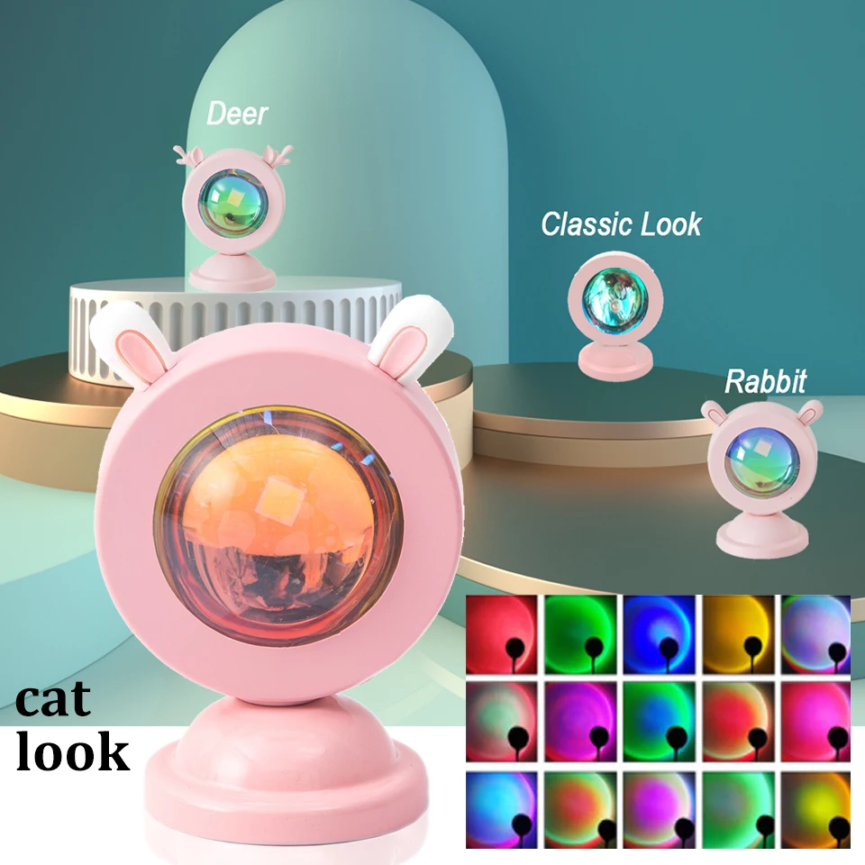 Proyector de luz nocturna para decoración de dormitorio, lámpara LED de puesta de sol, USB, Adorable, Mini Animal, estilo de gato, ambiente lindo, luz de mesa, nuevo