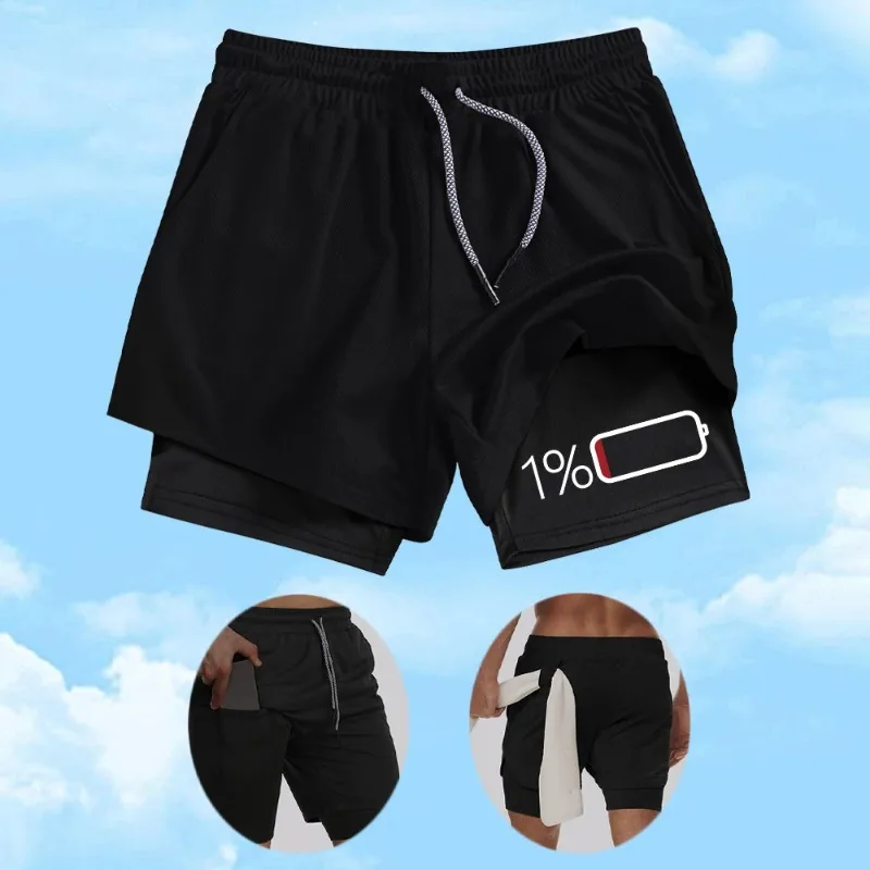 Workout Harajuku Men's 2-In-1 Sports Shorts Quick Drying Fashion Breathable Elastic Double Layer Moisture Absorbing Towel Loop
