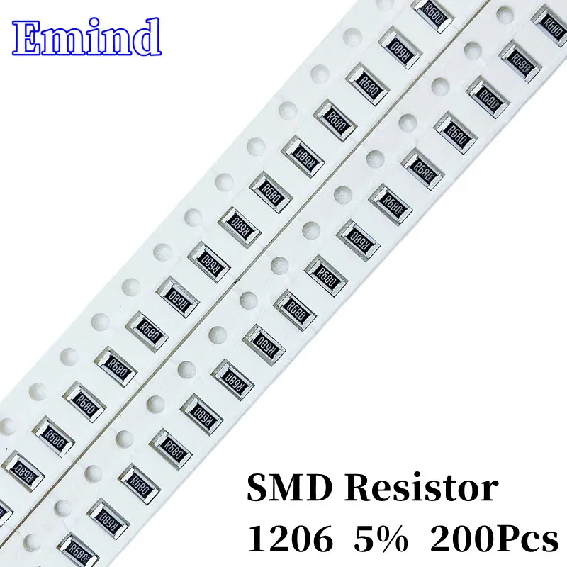 200 шт., Smd резистор 1206 5% 0R 10 56 68 100 120 560Ohm 1K 2K 20K 4,7 K 5,6 K 6,8 K 47K 56K 560K 680K 1M, электронные компоненты своими руками