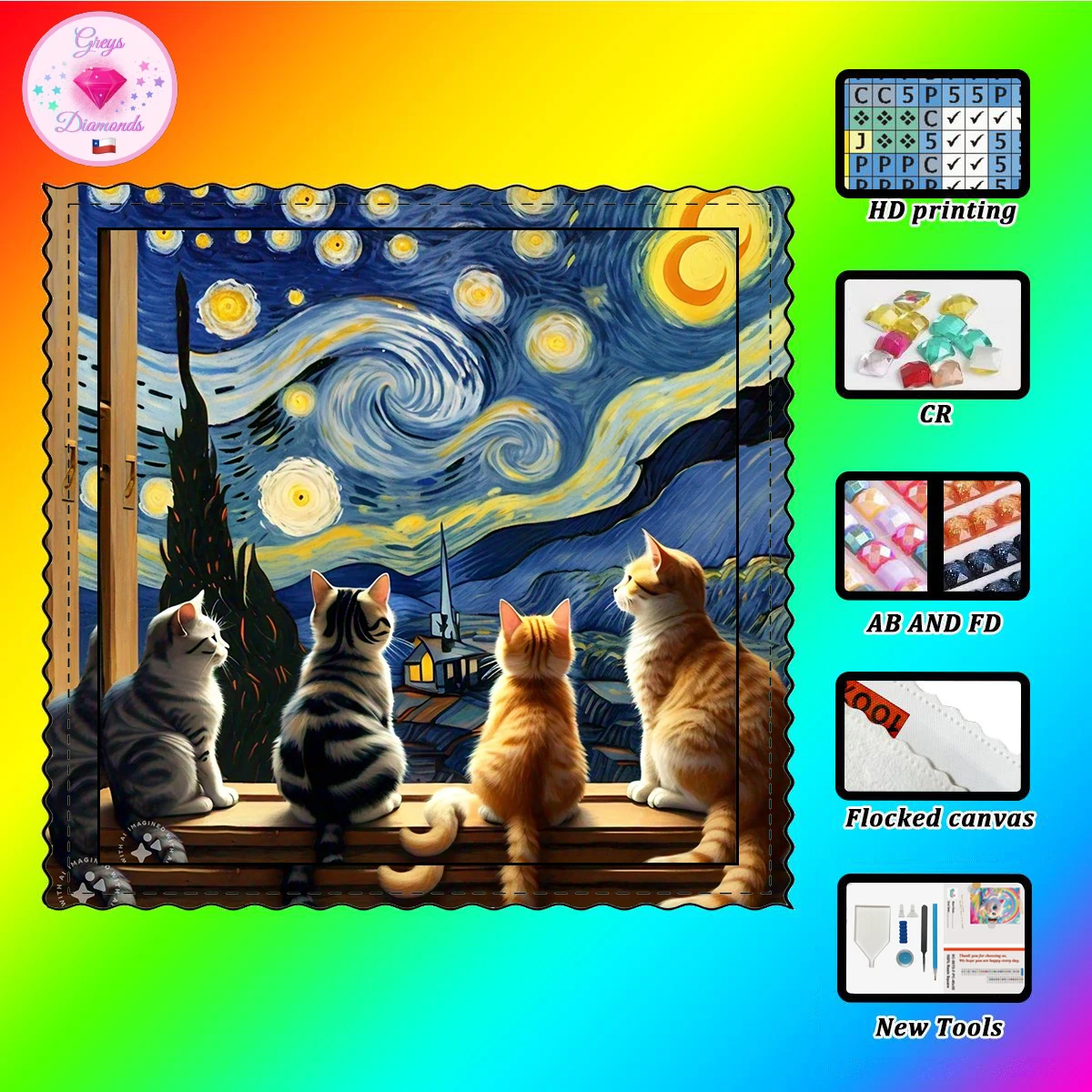 

【Gheys_ Diamond Art】Kitten and starry sky Crystal AB Rhinestone Fairy Dust Rhinestone Perfect Resin Diamond