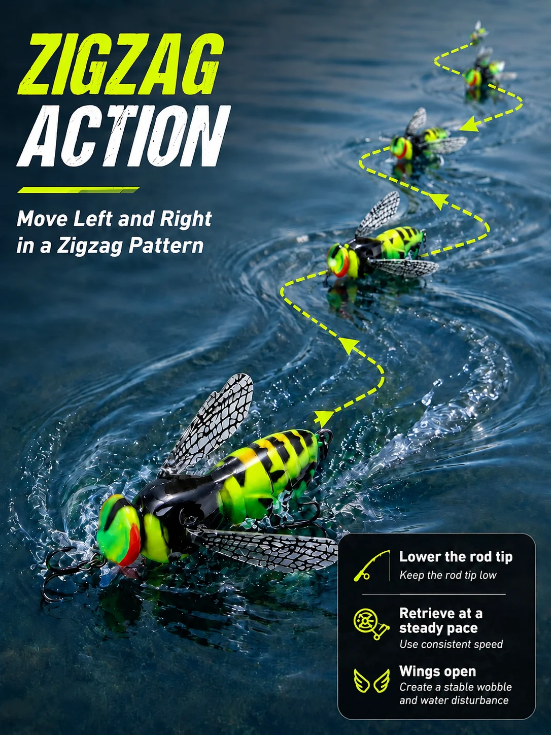 Hopeblaze Wasp Topwater Crawler Lures 5g/9g ABS Splash Hard Bait Black Nickel Treble Hook For Bass Perch Snakehead Catfish