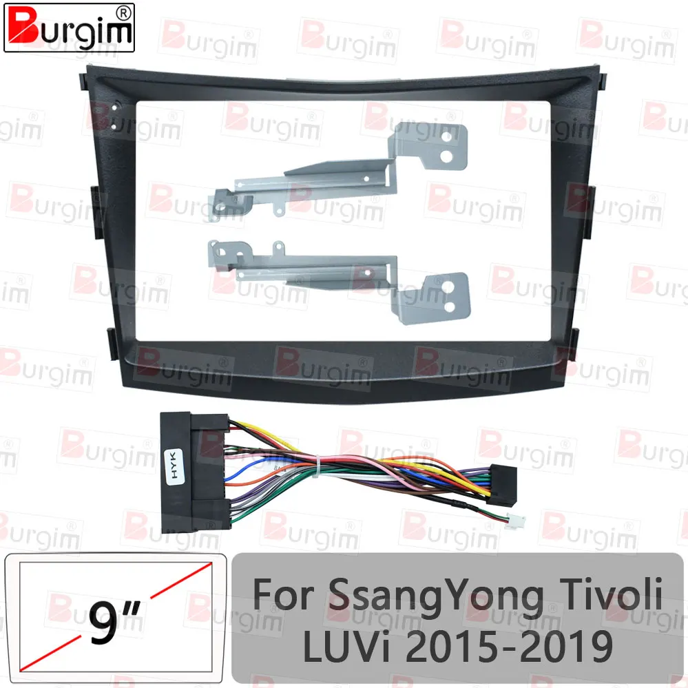 Burgim Car Android Radio Frame For SsangYong Tivoli LUVi 2015-2019 9 inch Stereo Panel Fascia 16PIN Harness Wire Power Cable