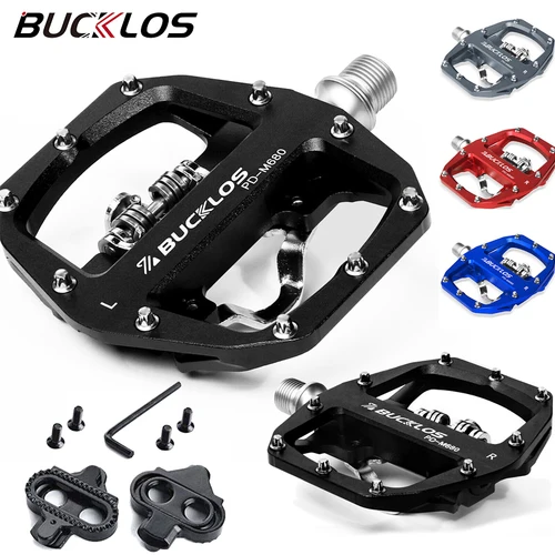 BUCKLOS pedales de plataforma para bicicleta de montaña, Pedal antideslizante sin Clip, doble autobloqueo, SPD