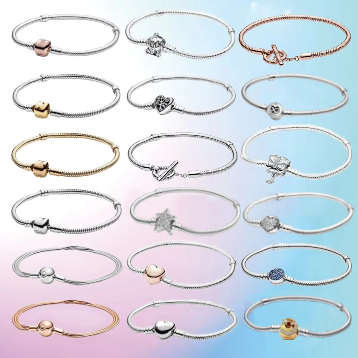 Trendy 925 Silver Moments Heart Clasp Bracelets Multiple Styles Option Fit Original Charm Beads Diy Women Jewelry Gifts