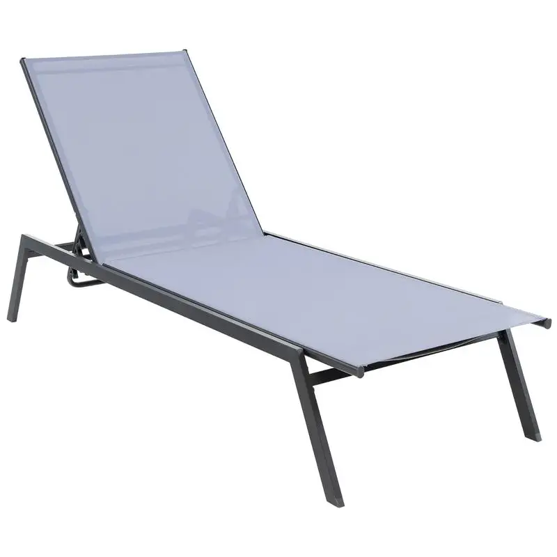 Adult Outdoor Folding Lounge Chair, 6-Position Adjustable Backrest, Breathable Quick-Dry Fabric, Heavy Duty Steel Frame Supports 330 Lbs, For Pool Deck Patio Camping, Gray