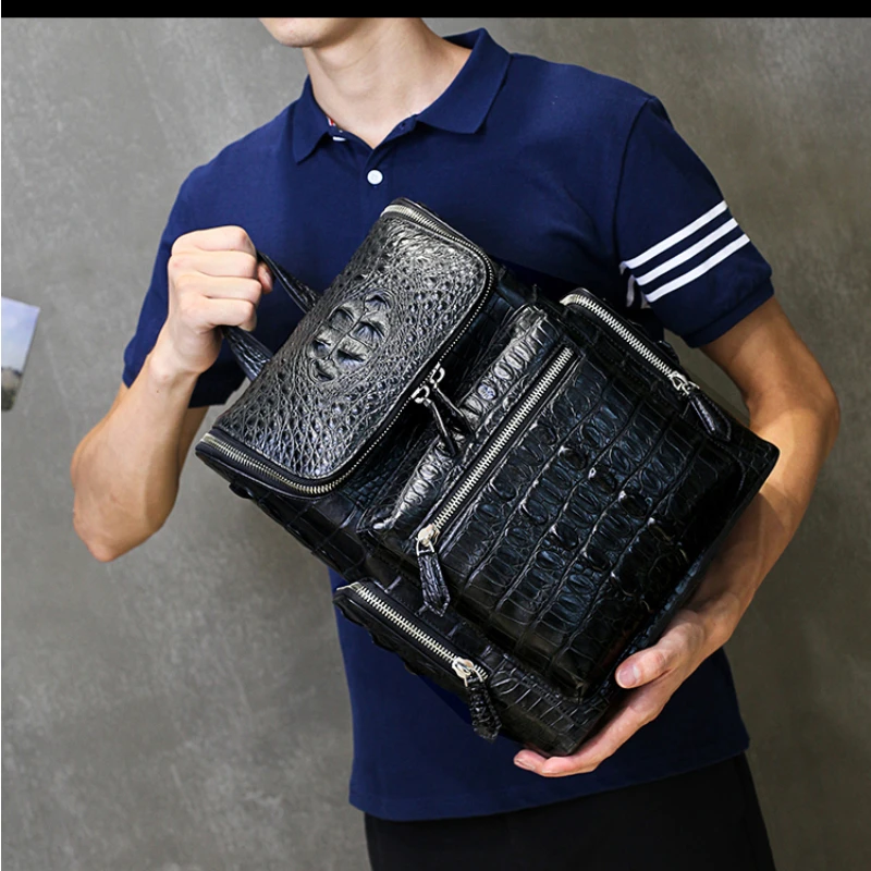 Authentic Crocodile Leather Backpack Men\'s 2024 New Genuine Leather Backpack Men Business High-End Shoulder Schoolbag 30*37*10cm