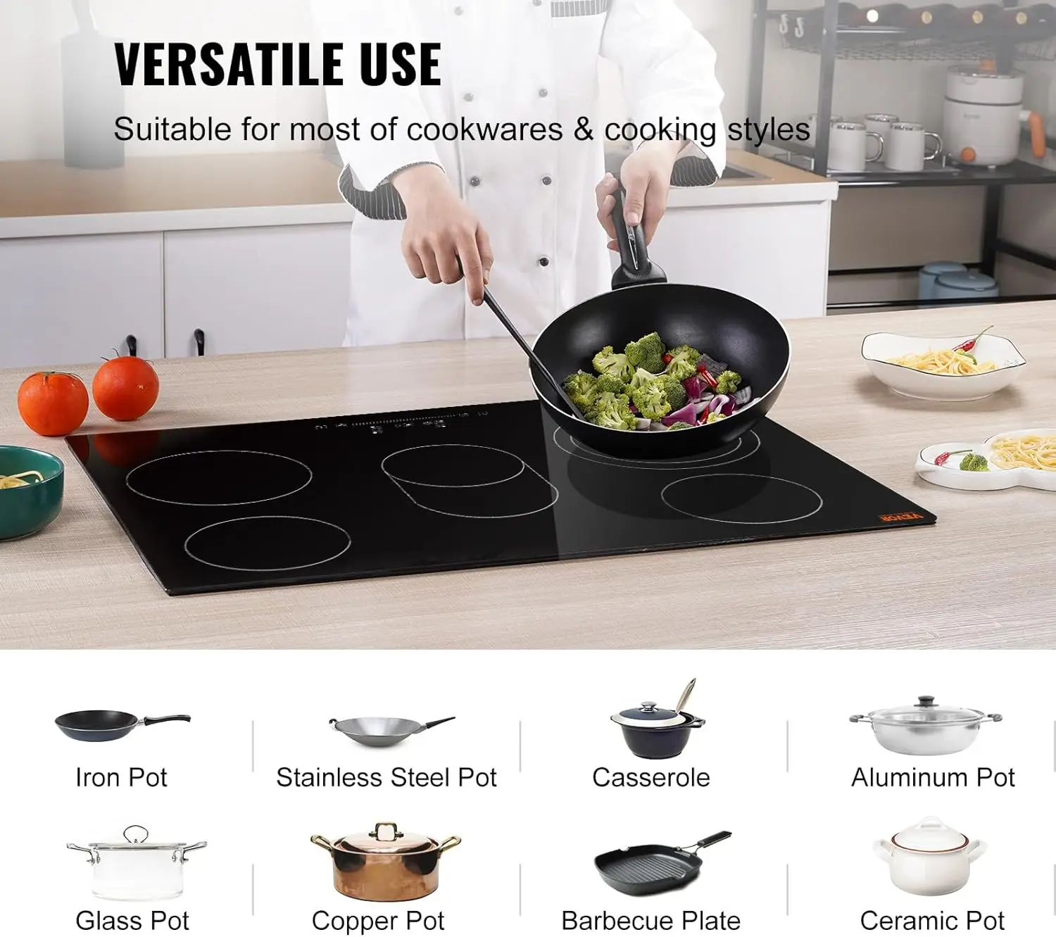 Built in Electric Stove Top, 30 inch 5 Burners, 240V Glass Radiant Cooktop with Sensor Touch Control, Timer & Child Lock Include