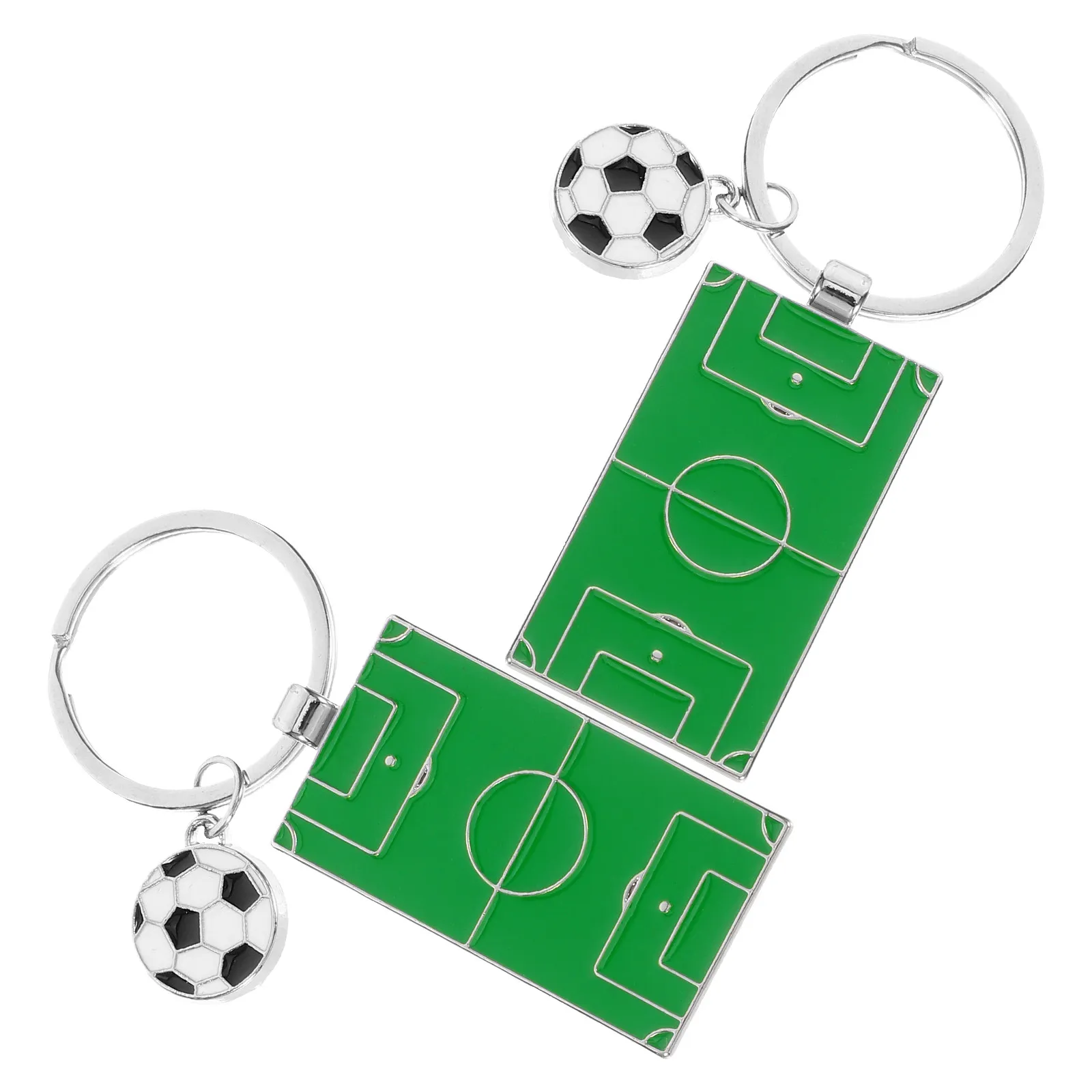 2Pcs Cartoon Football Field Pendant Zinc Alloy Mini Soccer Stadium Keychain for Keys Bags Phones Gifts Sports Fans Creative