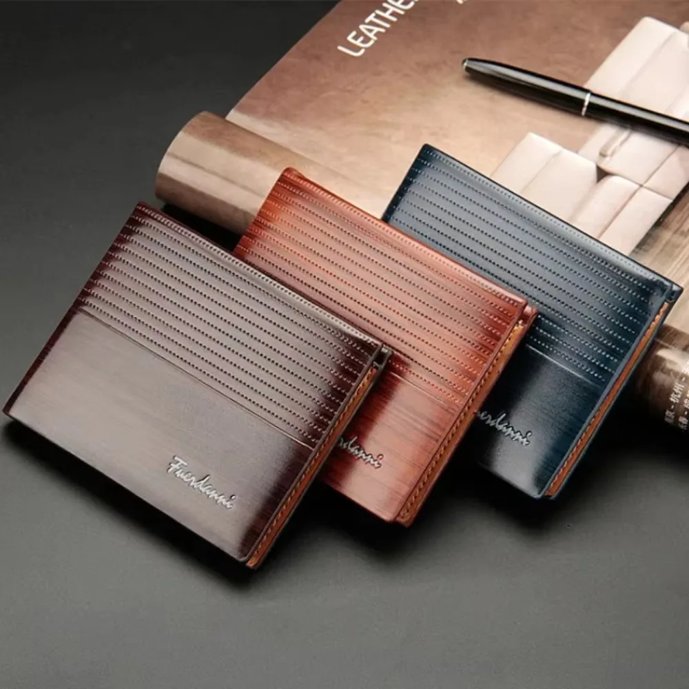 

Simple Classic Men's Short Wallet Business Casual Credit Card Holder Solid Color Pu Leather Male Bifold Wallets Daily