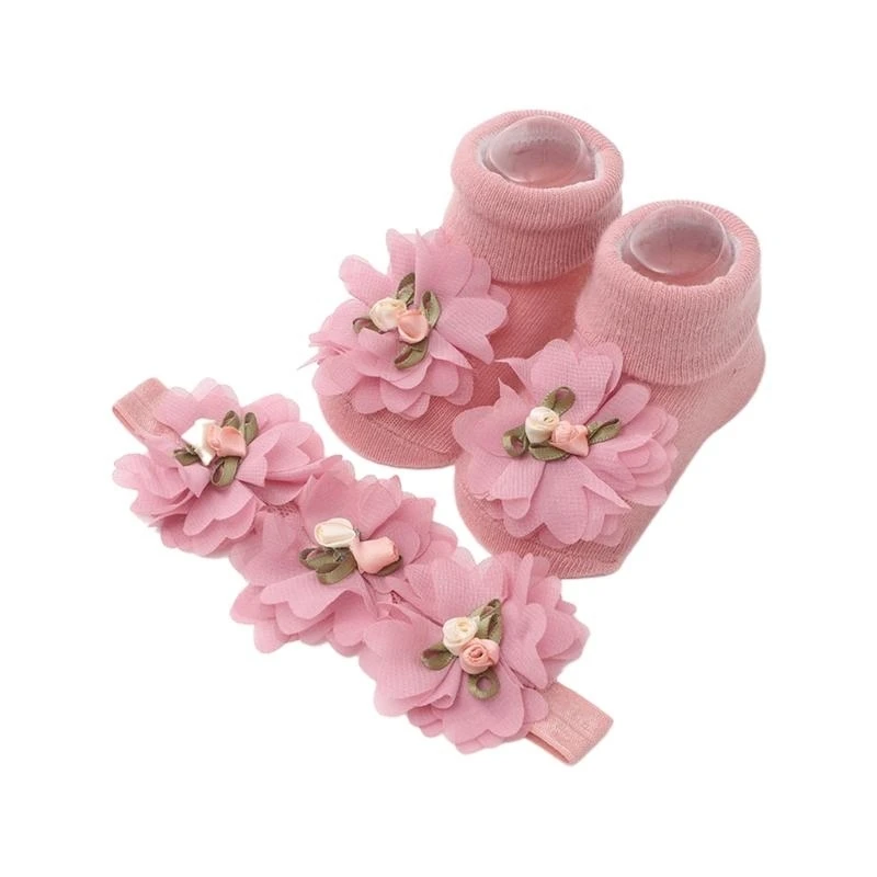 Fashionable Baby Lace Flower Socks & Hair Headband Set Kids Gift set for Girls J0MF