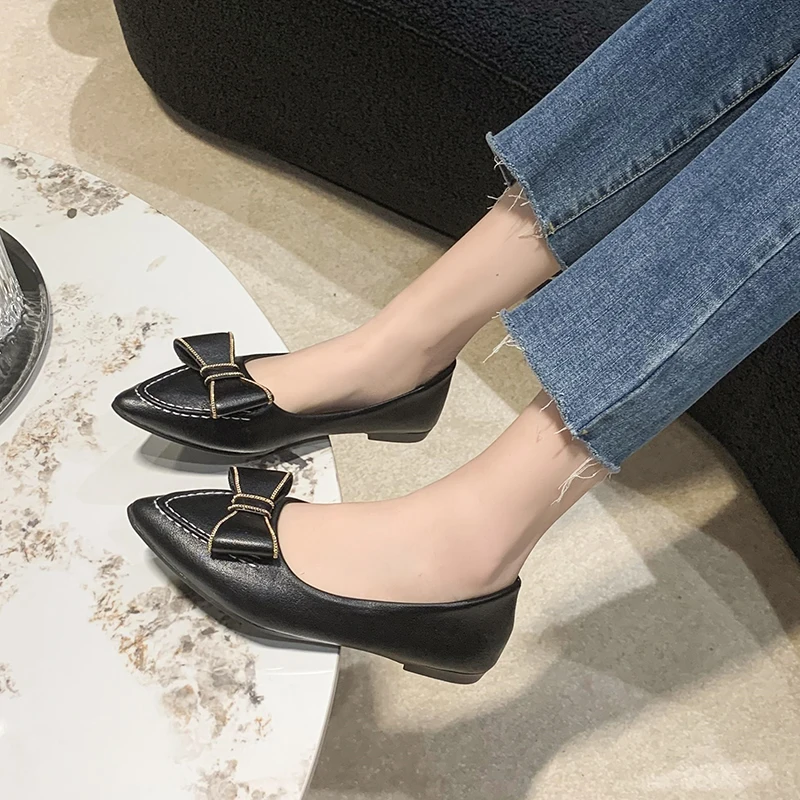 

2024 Spring Women Bow Flats Shoes Woman Butterfly-Knot Ballets OL Office Shoes Pointed Toe Shallow Slip On Foldable Ballerina