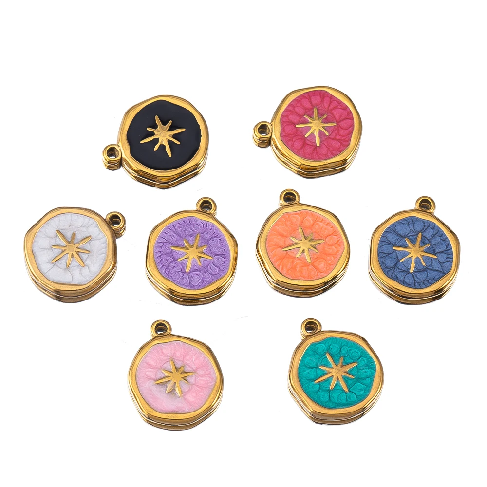 8 stuks goudkleurig roestvrij staal emaille hart oog zon ster ronde charme hangers DIY oorbellen ketting sieraden maken benodigdheden