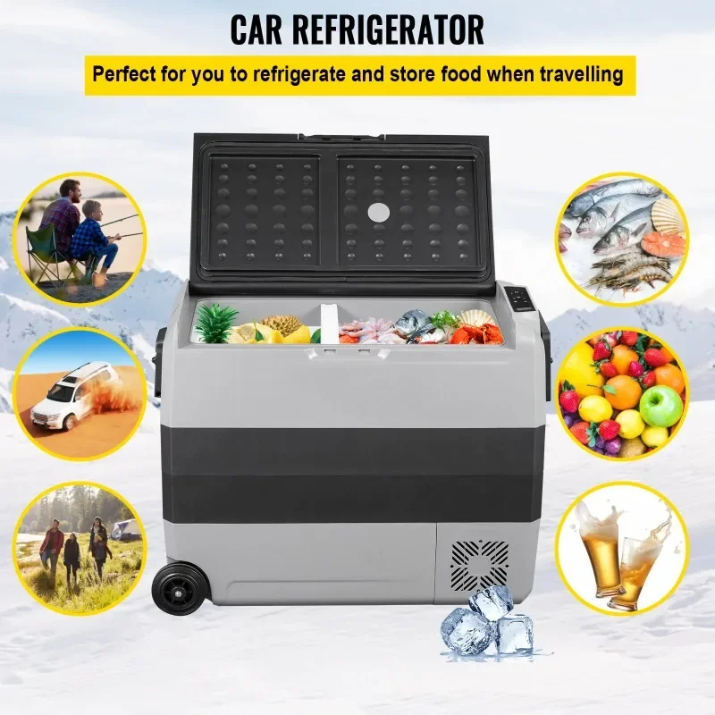 

VEVOR 36L 50L 60LCar Refrigerator Portable Fridge Freezer Cool Box With Wheel and Draw Bar Dual Zone for Camping Picnic Caravan