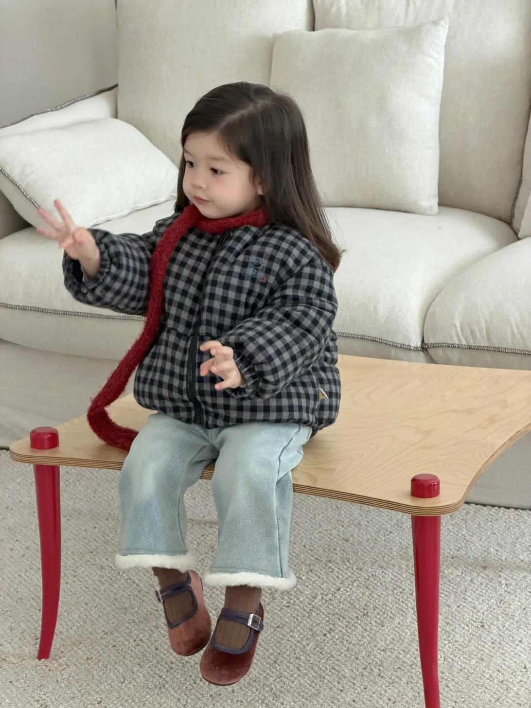 2025 Winter New Baby Long Sleeve Plaid Coat Plus Velvet Thick Infant Girl Cotton Padded Jacket Toddler Warm Cardigan Coat