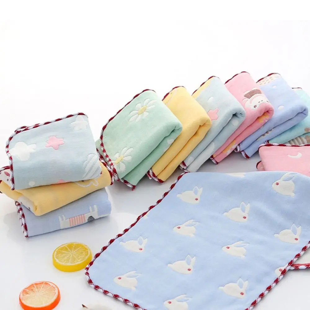 純綿ベビーフェイスタオル正方形給餌げっぷ布子供の吸収性ハンカチハンドタオル 6 層小さなタオル