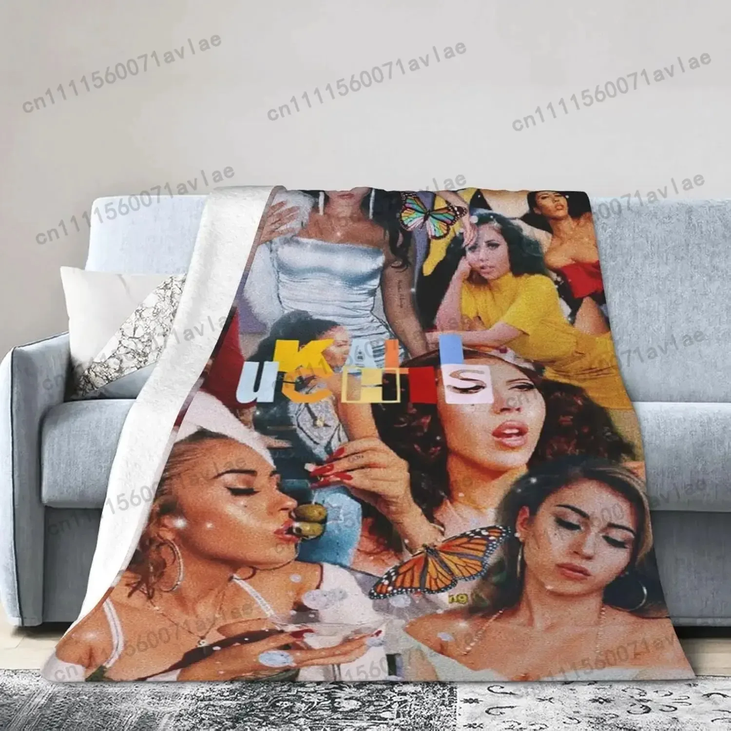 Customize Kali Singer Uchis Throw Blanket Flannel Soft Cozy Blankets and Throws for Couch Sofa Bed Blankets for Adults Kids Musi