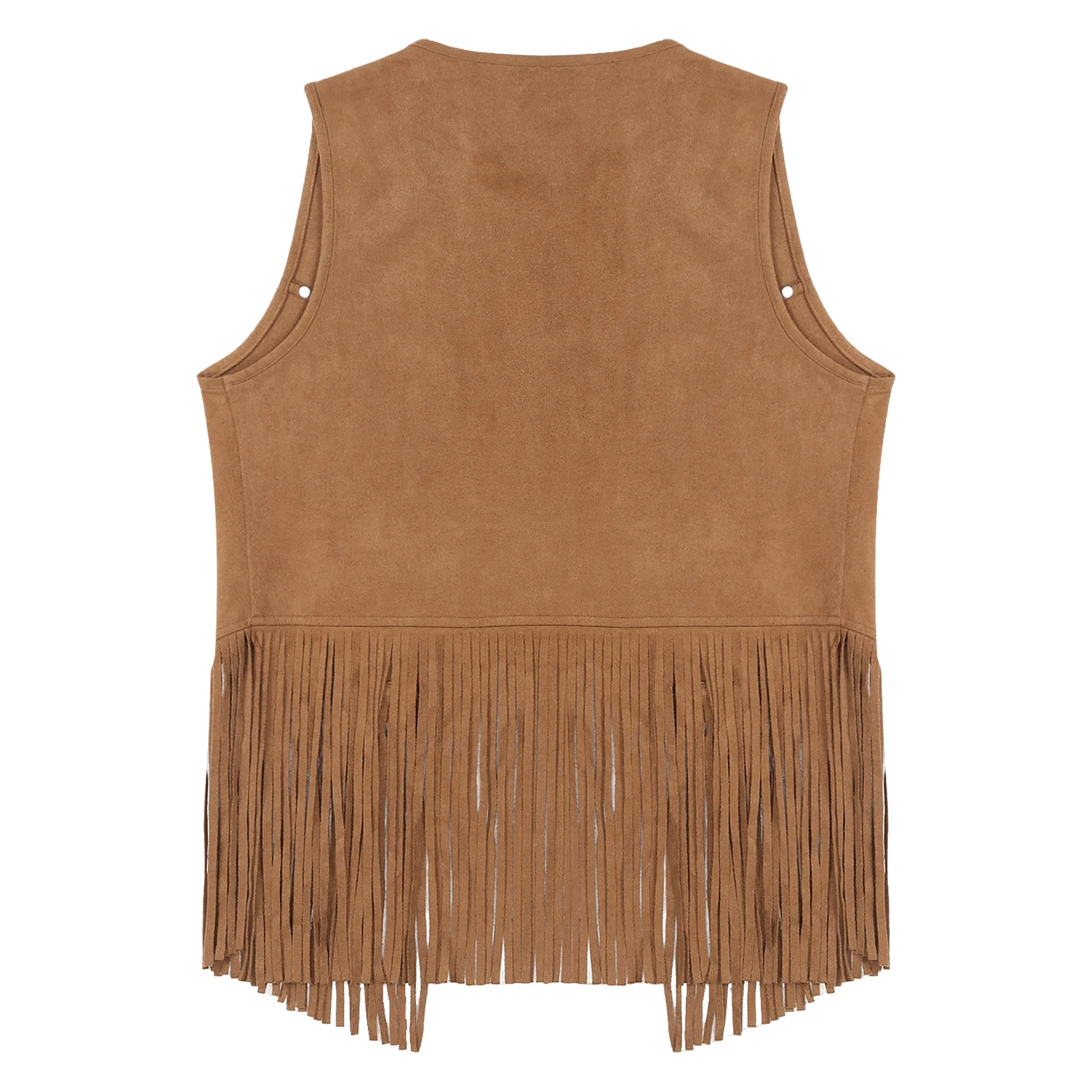 Womens Rave Party Clubwear Faux Suede Tassel Vest Fashion Rivets Fringe Waistcoat Open Front Sleeveless Jacket