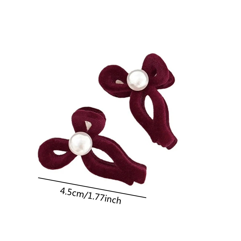 2 Pieces Velvet Bows Side Hair Clips Pearl Hair Accessories For Women Hairpin Mini Cute Girls Headwear 3 Colors