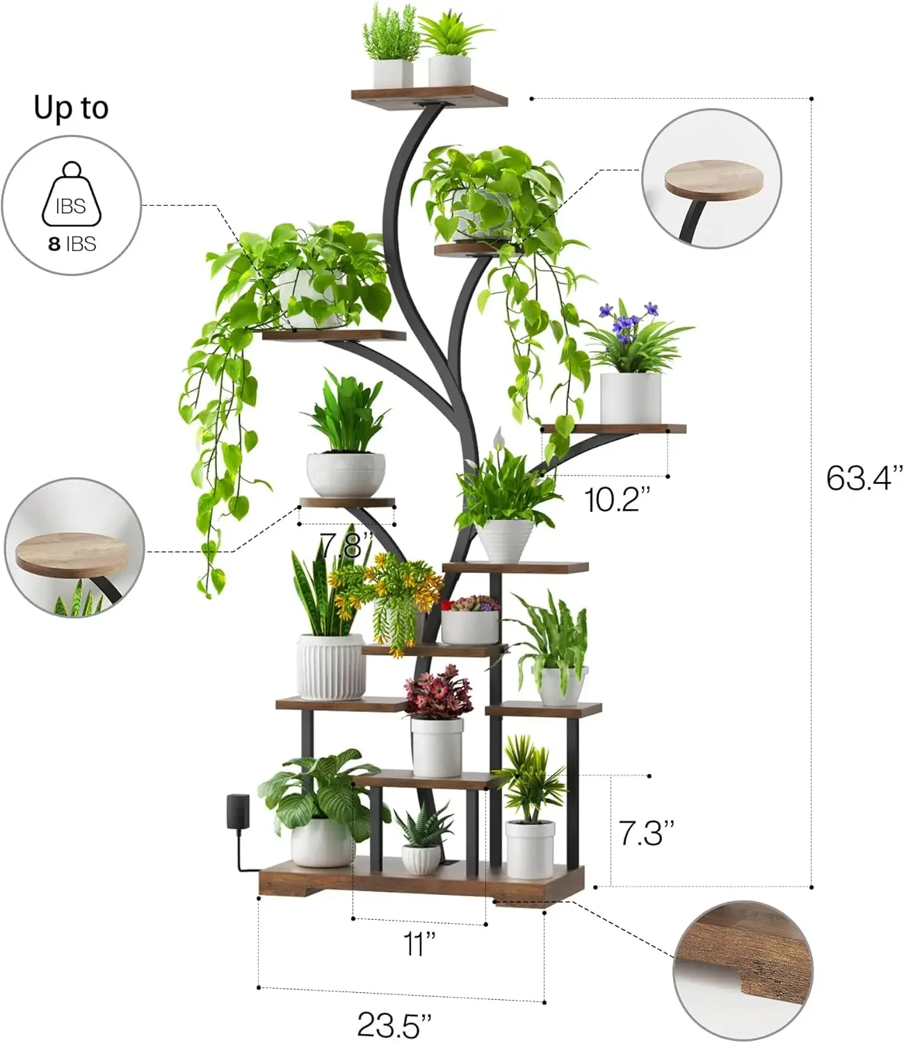 63 Inch 11-Tier Metal Plant Stand with LED Grow Lights, Tall Indoor Plant Shelf & Corner Flower Display Rack for Large