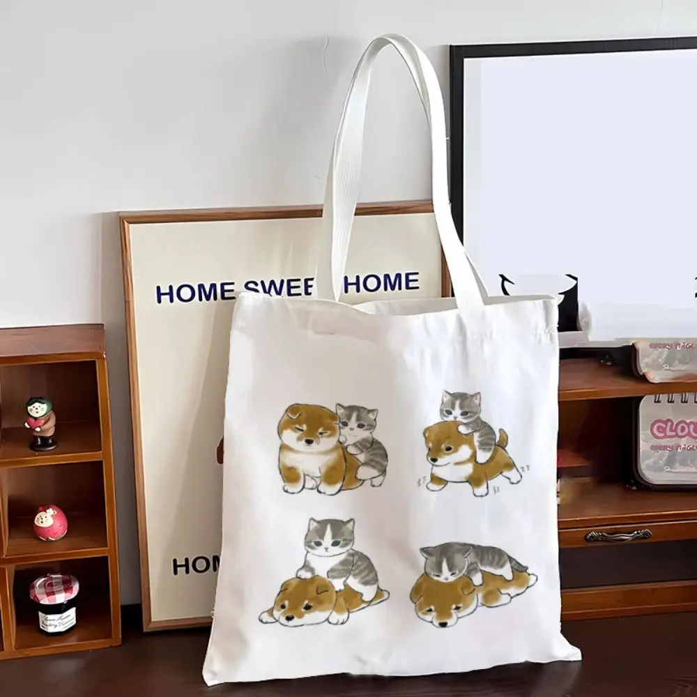 

New Soft and Cute Cat Handbag Portable Hand Canvas Bag Cartoon Illustration Canvas Bag Large Capacity Canvas Bags