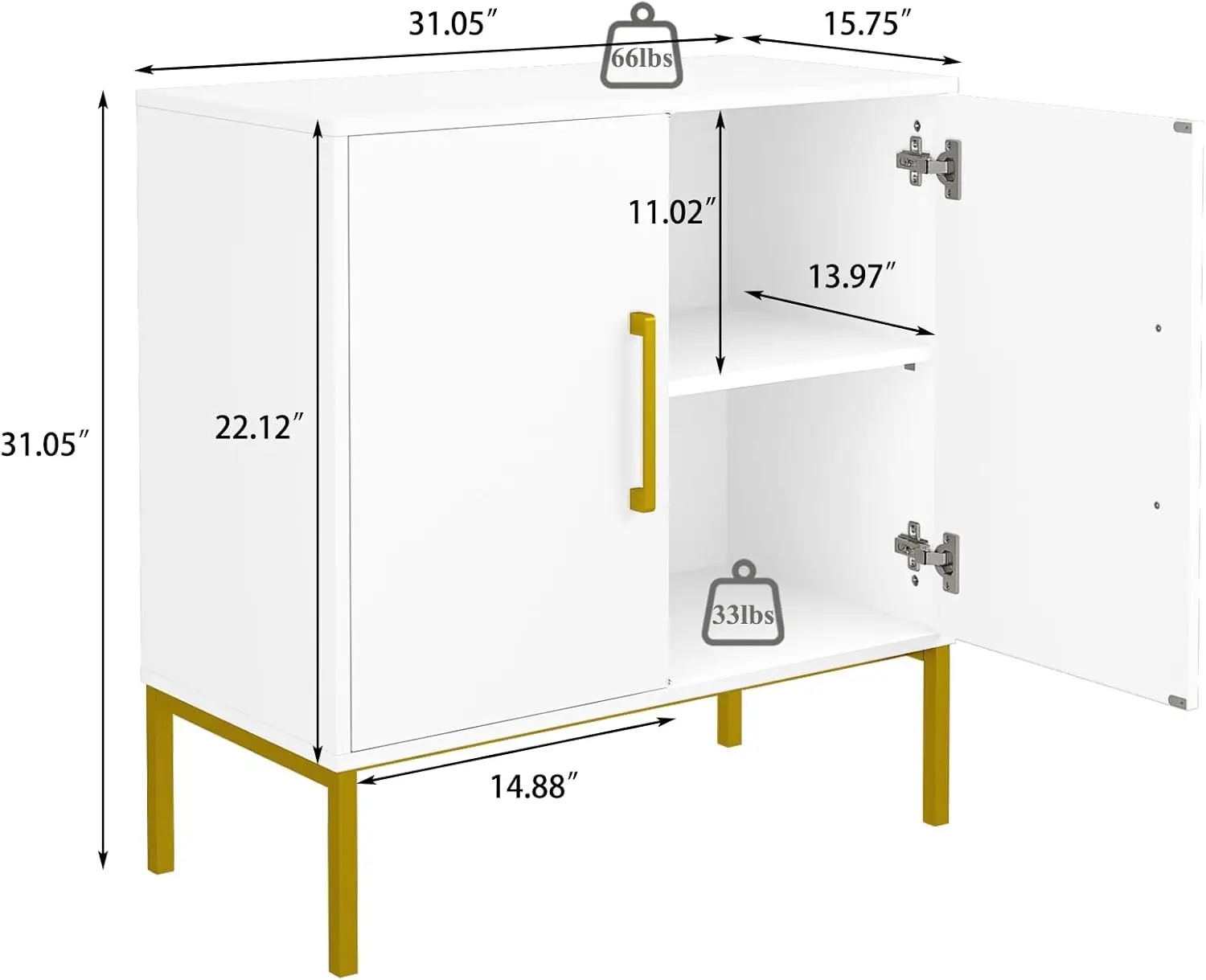 Set of 3 Storage Cabinet Freestanding Sideboard with Double Doors Modern Wooden Sideboard White Side Cabinets for Bedroom