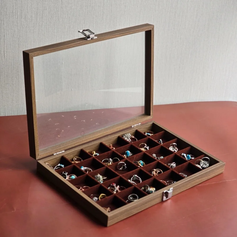 

Velvet Wooden Jewelry Tray Dust-proof Large Capacity Jewelry Display Box Necklaces Bracelets Organizer Jewelry Storage Box