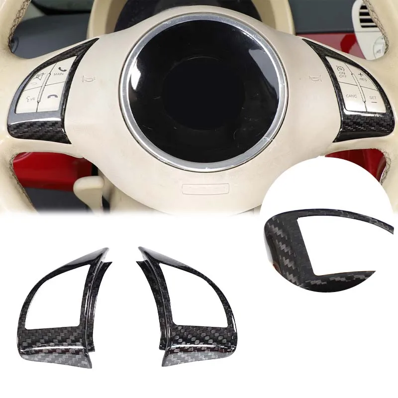 

For Fiat 500 Abarth 2008-2015 Real carbon fiber car steering wheel button frame decorative sticker car interior accessories