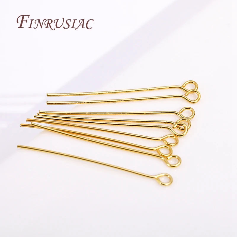 50 Pcs/lot 18K Gold Plated Eye Pins,16/18/20/26/30/40/50mm Eye Pins For Jewellery Making Findings DIY Beading Jewelry Supplies