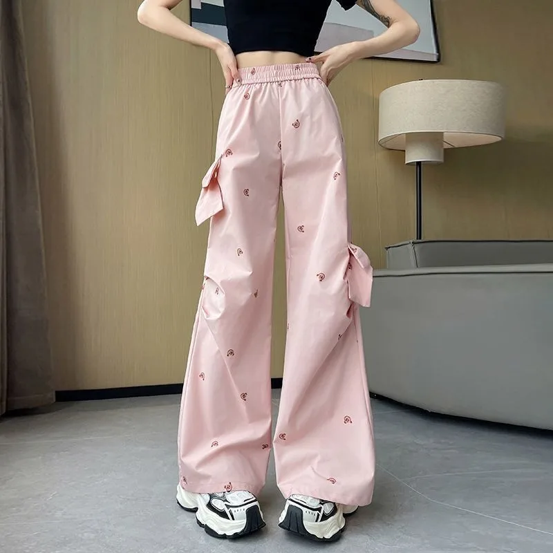 Bear Printed Overalls Girls Summer 2026 New Middle School and High School Students Loose Quick-drying Wide-leg Scimitar Pants