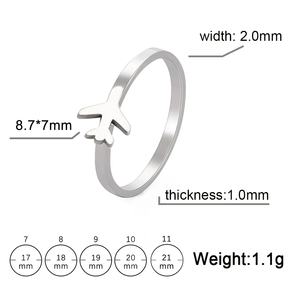 Kkjoy Fashion Silver Color Stainless Steel Airplane Love Couple Set Ring For Women Lightning Adjustable Jewelry Gift Wholesale