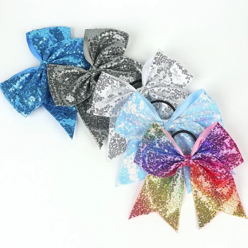 Big Bowknot Girl Hairband Girls Ribbon Cheerleading Hair Bows with Sequin Beads Kids Ponytail Holder Women Elastic Hair Tie