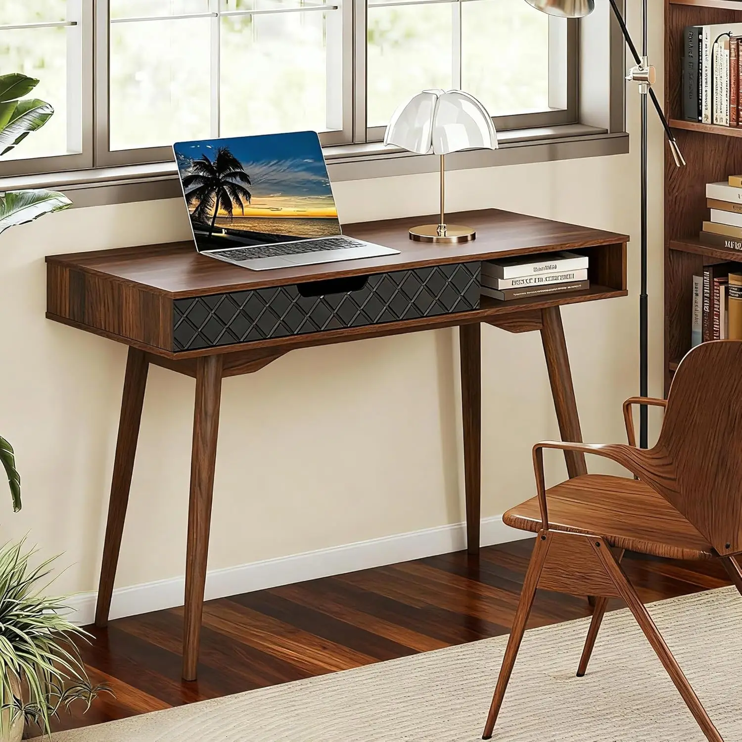 

Mid Century Modern Desk, 42.5" Vintage Computer Desk with Storage Drawer & Rubber Wood Legs, Makeup Vanity Table,, Customized