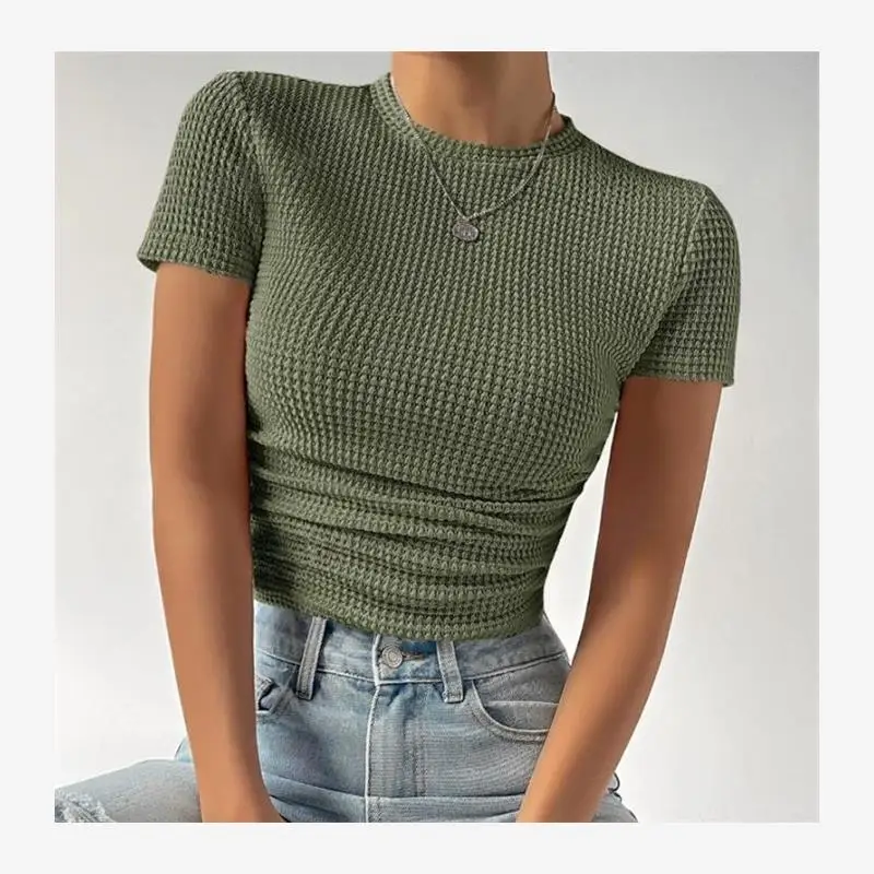 

Облегающая круглая футболка Ne Knitted ort Sve, женская футболка Street Sle Pure Color, весна-лето, модная повседневная футболка