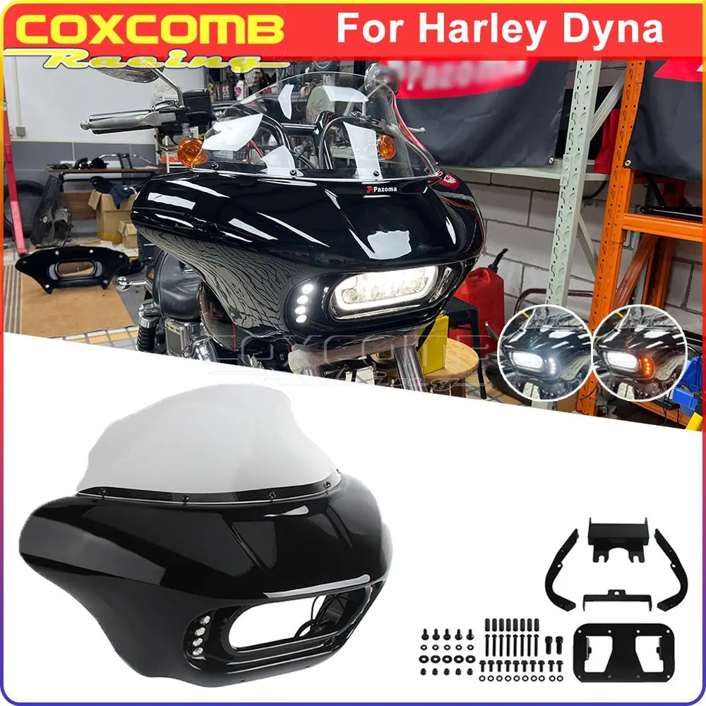 

Club Style Fairing For Harley Dyna Low Rider Fat Bob Street Bob Super Glide Wide Glide Motorcycle Light Cowl W/ Windscreen Cover