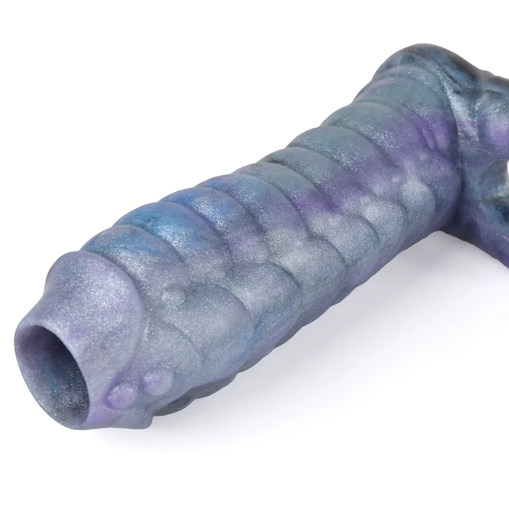 Soft Silicone Fantasy Ribbed Dragon Penis Sleeve Men Hollow Dildo Sheath Stretchable Cock Enlargement Male Masturbator Sex Toys