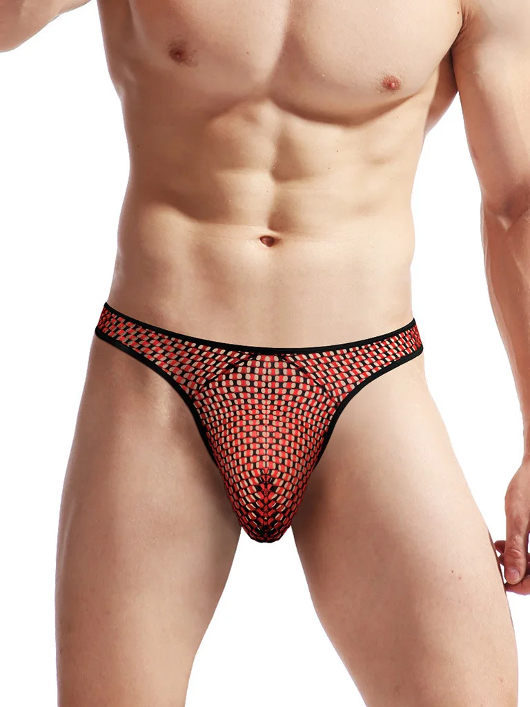 

2024 New Fashion Sexy Low Waisted Large Mesh Transparent Underpants Men's High Elastic Ultra Thin Comfort Breathe Thongs OQPN