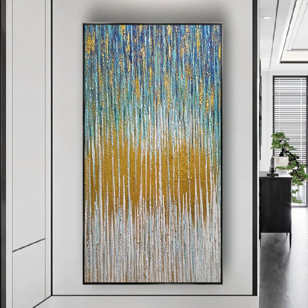 

Gaussian Abstract Oil Painting On Canvas Green Gold Vertical Stripes Modern Wall Art Picture Handmade Panel Mural For Life Decor