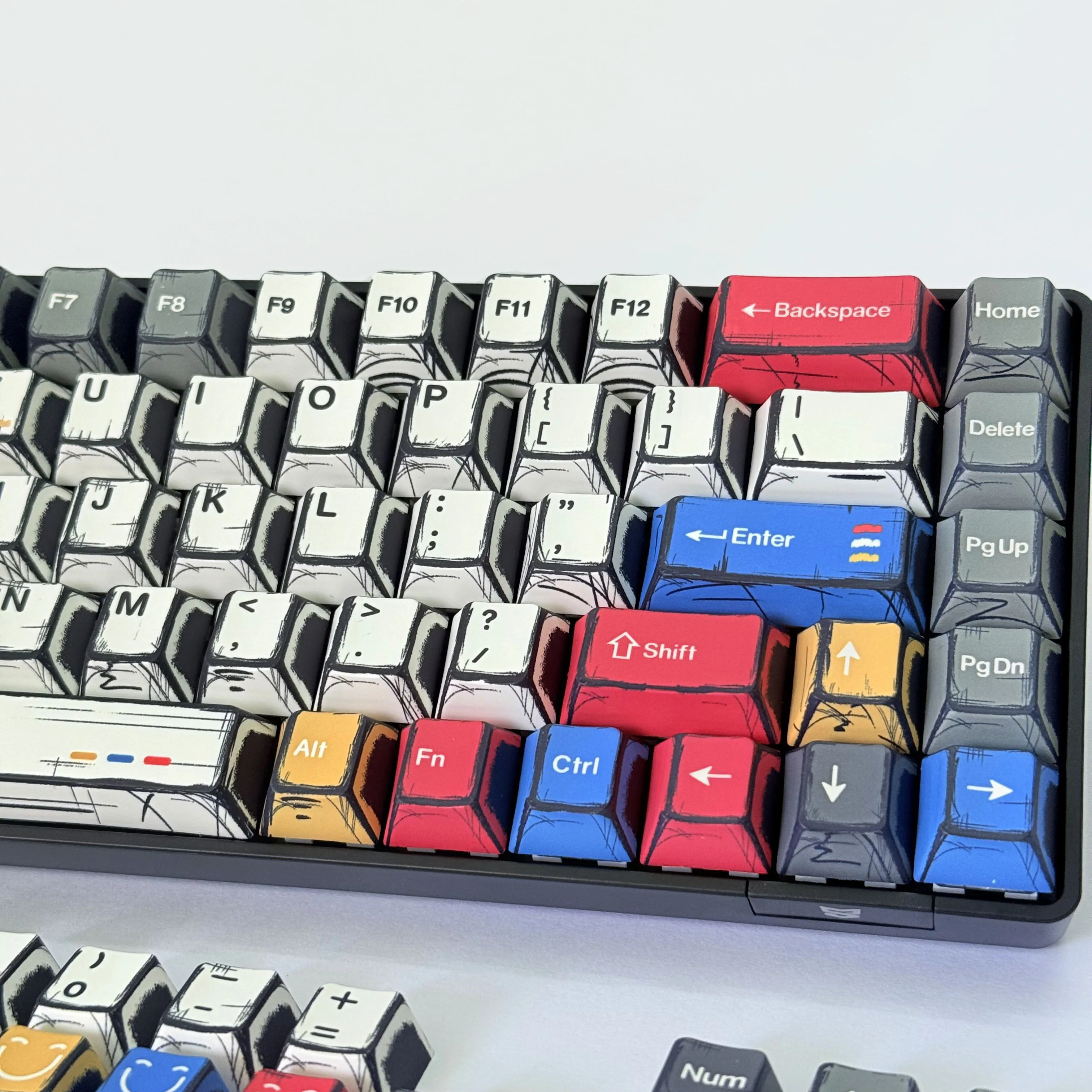 Comic Keycaps Grey Red Blue Manga Style Lines Custom Keycaps Cherry Profilie for MX Switch Mechanical Keyboard 60% 75% TKL 100%