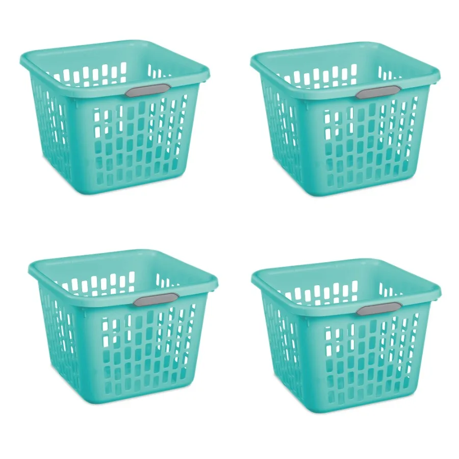 

4 Pack 1.5 Bushel Square Plastic Laundry Basket Adult Teal