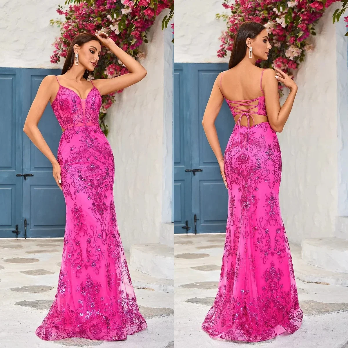 

Vintage Mermaid Evening Dresses Luxury Lace Crystals Sleeveless Women Prom Gowns Sexy Floor Length Customized Formal Party Gowns