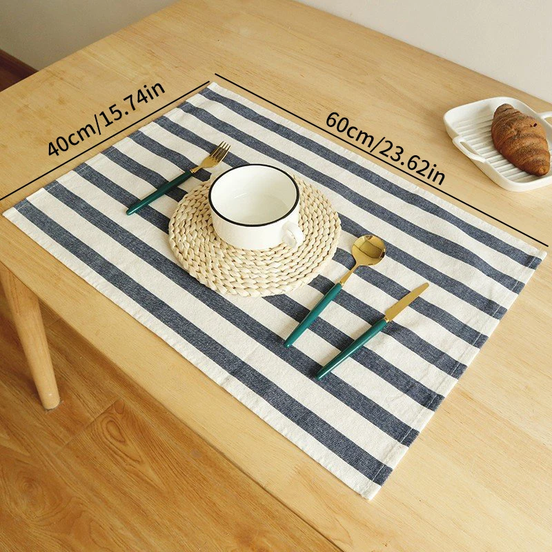 Cotton Stylish Western Tablecloth Chic Atmosphere Enhancement Blue Gingham Stripe Pattern Fully Washed Small Table Runner