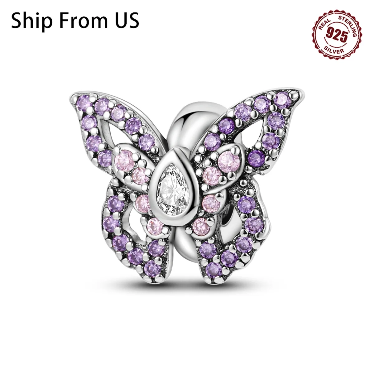 925 Sterling Silver Purple Butterfly Series Spacer Beads Fit Original Pandora Bracelets S925 DIY Jewelry Bracelets Accessories