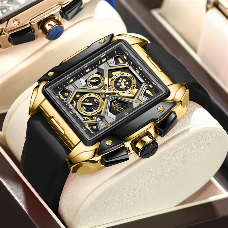 LIGE Top Brand Luxury Men Military Watch Business Square Watch Men Casual Sport Quartz Chronograph Clock Male Waterproof Watches