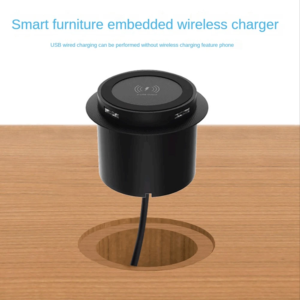 A73E-10W Fast Wireless Charger Pop-Up Desktop Embedded Fast Wireless Charger with USB Port Universal for Smartphone